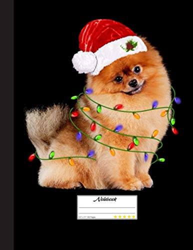 Cute Pomeranian With Christmas Lights Notebook: Blank Lined Journal for Pomeranian Dog Lovers, Dog Mom, Dog Dad and Pet Owners