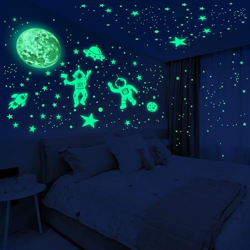 Image of Glow in the Dark Stars Ceiling Moon Space Wall Stickers Astronaut Universe Planet Galaxy Wall Stickers Kids Boys Girls Gift