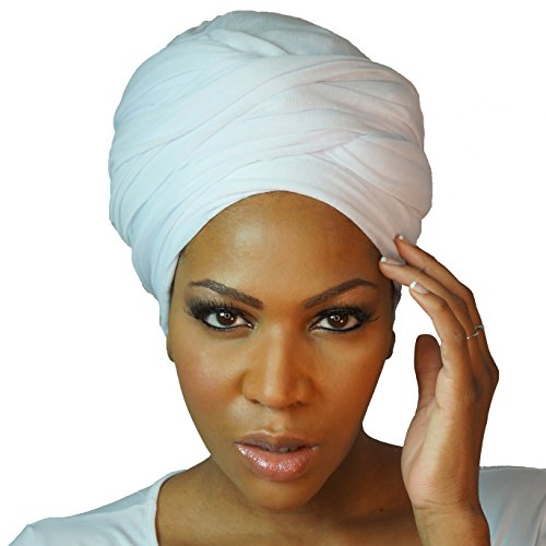 Stretch Head Wraps for Women | Extra Long Jersey Knit Turbans| Soft Cotton African Head wrap Scarf | PURE WHITE