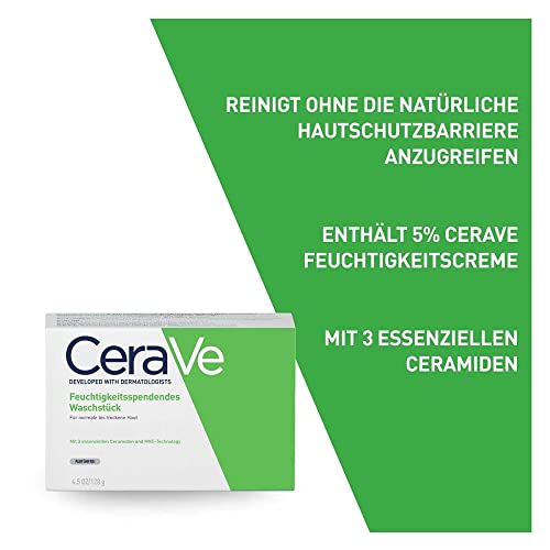 Image of CeraVe Hydrating Cleanser Bar | Soap-Free Body and Facial Cleanser with 5% Cerave Moisturizing Cream | Fragrance-Free | Single Bar, 4.5 Ounce