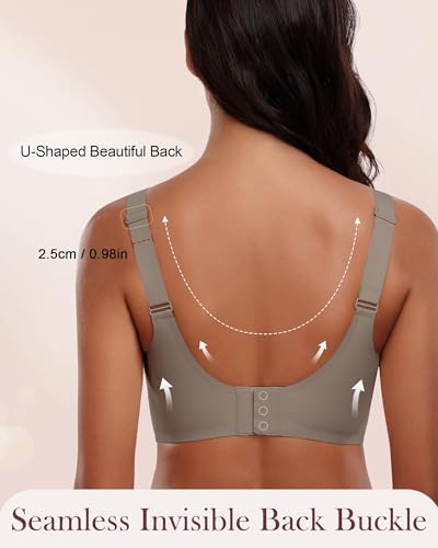 HORISUN Soutien-Gorge Femme sans Armature Sexy Col en V Brassiere avec Push-Up avec Dentelle Maintien Confort Brassiere Anti Affaissement (Gris M) – vue 3