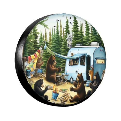 Camping Bears Spare Tire Cover for Rv SUV,Funny Waterproof