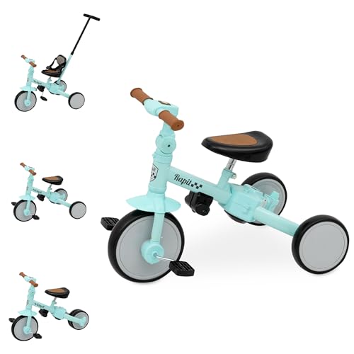 Interbaby Triciclo Evolutivo Bebé 5 en 1 | Triciclo Bebé 1 Año Convertible en Bicicleta sin Pedales | Bici Bebé y Correpasillos 1-5 Años | Ajustable, Transformable y Estable (Verde)