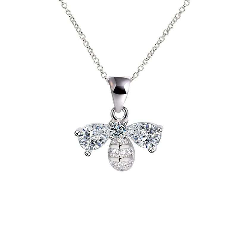 Collier chaîne 9K pour femmes ras du cou abeille et pendentif diamant de labo