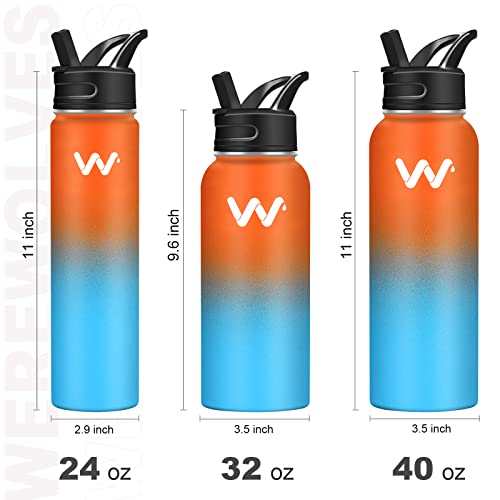 Werewolves 24 Oz Insulated Water Bottle With Paracord Handles & Strap & Straw Lid & Spout Lid,Reusable Wide Mouth Vacuum Stainless Steel Water Bottle For Adults (New-Summer Orange, 24 Oz) #TOP2
