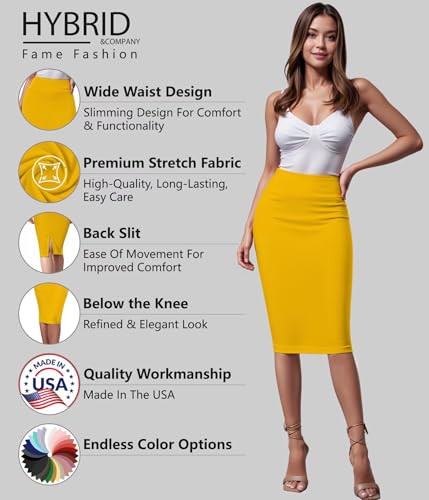 Image of Hybrid & Company Women's Premium Nylon Ponte Stretch High Waist Pencil Suit Skirt Below Knee