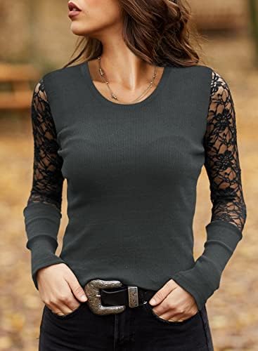 miduo Womens Tops Crewneck Lace Splicing Long Sleeve Top Shirts Slim Knit Ribbed Tops Blouses 2 miduo Womens Tops Crewneck Lace Splicing Long Sleeve Top Shirts Slim Knit Ribbed Tops Blouses