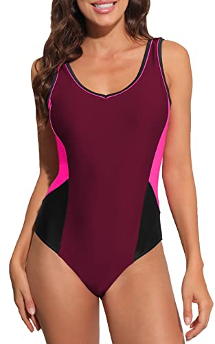 Halcurt Badeanzug Damen Bauchweg Einteiler Figurformend Schwimmanzug U-Rücken Sport Bademode Sexy Push Up Swimsuit S