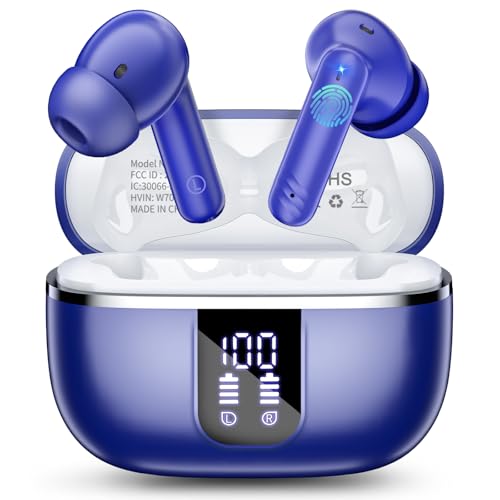 2026 Nuevo Auriculares Inalámbricos Bluetooth, Cascos Inalambricos Bluetooth 5.4 con 4 Reducción de Ruido Mic, 46H con HiFi Estéreo, IPX7 Impermeable para Deporte Trabajo Viaje, para Android iOS. Azul