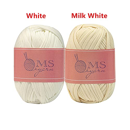 M-S Thick Knitting Yarn, Elastic Fabric Cloth T Shirt Yarn, Spaghetti Yarn For Hand Diy Bag Blanket Cushion Crocheting Projects,3.3 Oz, 30 Yard (Milk White) #TOP2