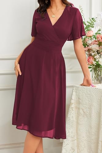 Image of Women's Summer Elegant Chiffon Wrap V Neck Aline Dress