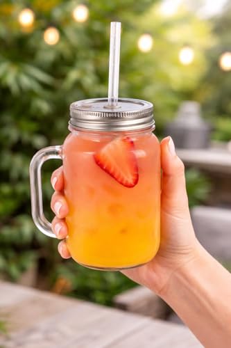 Plastic Mason Drinking Jar Glasses 20oz / 568ml - Set of 4 - bar@drinkstuff BPA Free SAN Plastic Drinking Jars with Lid & Straw - Image 4