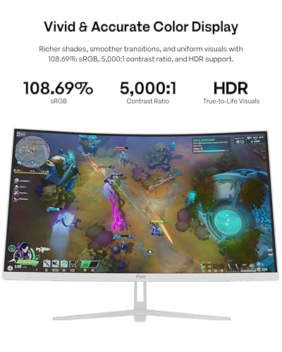 Image of Pixio PXC278WAVE White 27 inch 180Hz Refresh Rate QHD 1440p Resolution 1650R Curve Fast VA Panel 1ms GTG Response Time HDR Curved Gaming Monitor and PS1S Wave White Single Monitor Arm