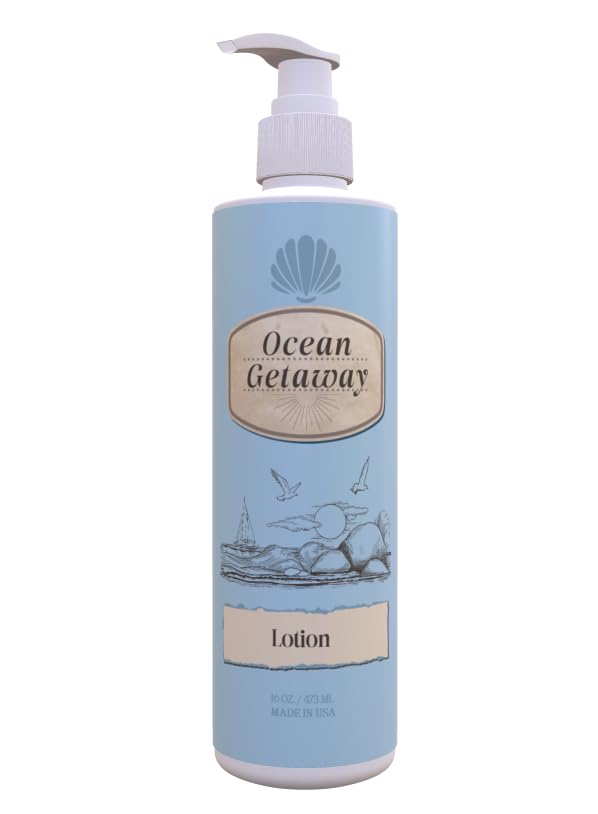 Ocean Lotion Blue Getaway Design Fresh Green Tea Lemon Scent 12 Pack 16 oz Pump Coastal Bathroom Decor