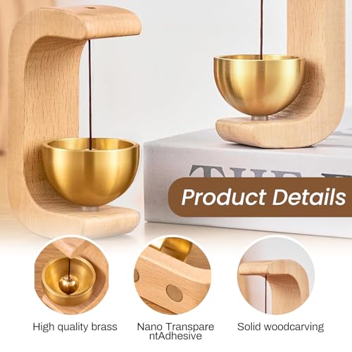 2 Stück Türklingel aus Holz, Magnetische Türklingel Dopamin Holztürklingel mit Messingglocke und Selbstklebend Für Tür Büro Laden Café