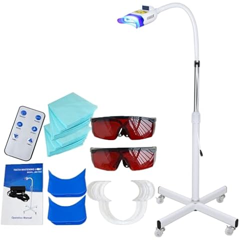 3 Mode Mobile Teeth Whitening Lamp 10 LED Blue/Red/Purple Cold Light Lamp Bleaching Accelerator System Professional Dental Teeth Whitener Oral Care LED Teeth Whitening Machine Floor Standing Type Cover