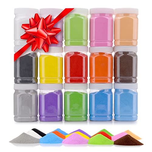 [16.5 Pound] Art Sand/Scenic Sand Non-Toxic Colored Sand for Kids' Arts & Crafts, Sand Play DIY Drawing Sandbox Wedding Sand for Decorations and Crafty Collection Sand Bottles (15 Bottles)