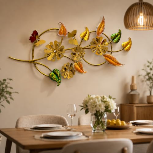 Image of SHREE 'O' GREEN TECH - Handcrafted Large Handpainted Modern Metal Flower Wall Art Leaf Wall Decor Decorative Hanging for Living Room Bedroom Dining Area (49 x 24 Inch)