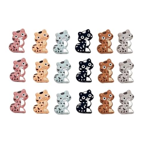 18 Pcs Cute Animals Silicone Beads 6 Colors Animal Silicone Focal Beads Silicone Beads Cartoon Silicone Beads Bulk Characters Rubber Beads Flat Cat Pen Silicone Beads for Keychain Making Pen Making Cover