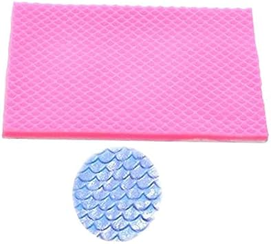 Mermaid Tail Scales Silicone Imprint Mat Gum Paste Press Mold Cake Embosser Fondant Decorating Mold Fish Scale Embossing Mold DIY Baking Tools Sugarcraft Clay Mould Chocolate Candy Molds