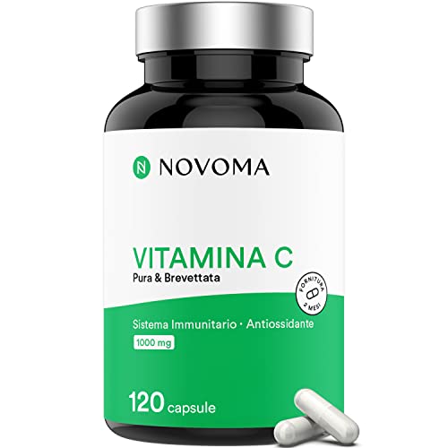 Novoma Vitamina C 1000Mg, Vitamina C Pura Alto Dosaggio, Sistema Immunitario, 100% Acido L-Ascorbico Quali-C, 120 Capsule Vegane, Prodotto In Francia-image