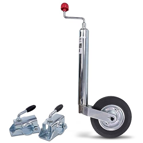 Ruota di Sostegno ENVA incl. Morsetto 2X con Pneumatici in Gomma Piena Ø 48 mm Carico del timone 150 kg per rimorchi e Caravan