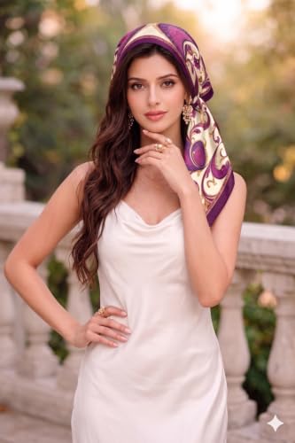 Image of Satin Square Head Scarf for Women, Floral Printed