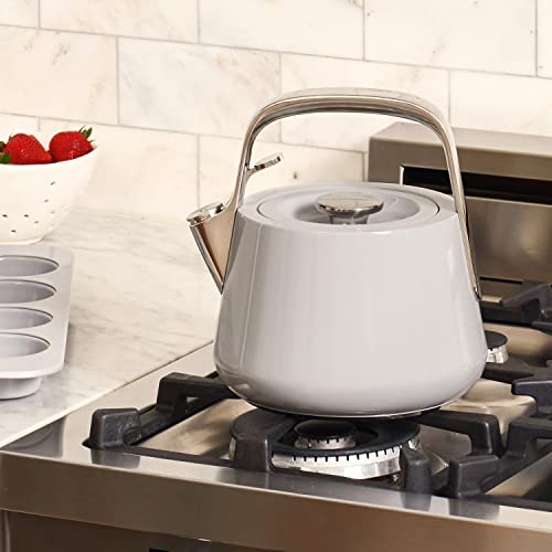 Caraway 2 Quart Whistling Tea Kettle - Durable Stainless Steel Tea Pot - Fast Boiling, Stovetop Agnostic - Non-Toxic, Ptfe & Pfoa Free - Includes Pot Holder - Gray #TOP4