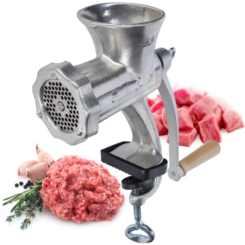 Kadax - Hachoir à viande en fonte - 6 tailles - Machine à viande, manuelle, vintage, avec pince de table - Broyeur galvanisé (taille 10)