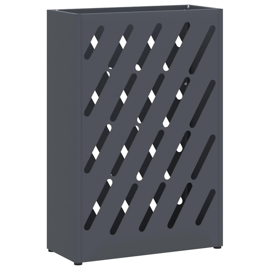 ACAGALA Paragüero de metal, rectangular y diseño de corte en líneas diagonales, amplio espacio de almacenamiento, soporte para paraguas para decoración de oficina o pasillo, 28 x 12 x 41 cm, antracita