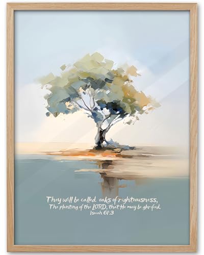 KensTro Natural OAK Wood Nursery Decor Framed Wall Art,12x16 in Inspirational Christian Bible Verse Wall Art,Oaks of LORD Righteousness Isaiah 61:3 Print for Boys Girls Playroom Bedroom Decor Set of 1