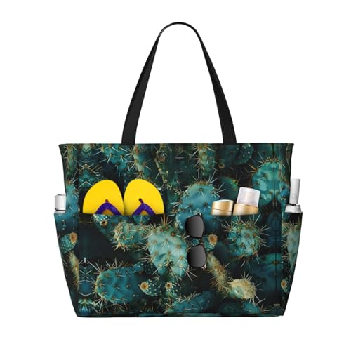 Sac de plage d'été imprimé cactus pour femme grand format pliable
