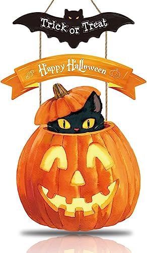 TOARTI Halloween Kürbis Willkommen Holzschild TRICK or TREAT Willkommensschild Türdekoration Spinne Kürbis Wanddeko Wandschild für Halloween Atmosphäre Party Dekoration
