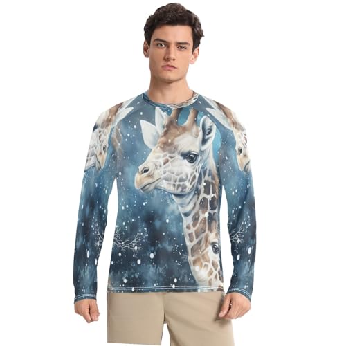 T-Shirt Homme Rash Guard Aquarelle Girafe Bleue pour Pêche et Running Outdoor