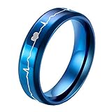 PAURO Stainless Steel 7MM EKG Heartbeat Spinner Ring Band for Men and Women, Black Blue