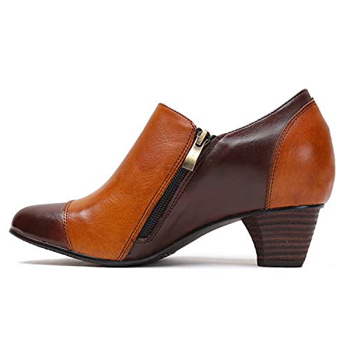 Crazycatz Leather Pumps,Womens Colorful Vintage Block Heel Oxford Vintage Patchwork Shoes Buttoned (Brown, Numeric_11) #TOP4