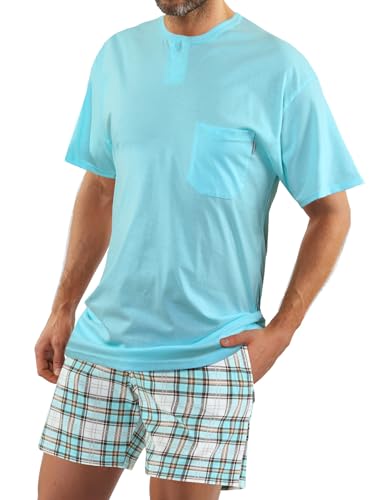 sesto senso Herren Schlafanzug Kurz Kariert Pyjama Baumwolle Kurzarm T-Shirt Pyjamahose Zweiteilig Set XXL 2576/17