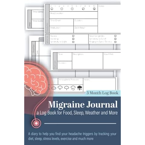 Migraine Journal, a Chronic Headache Tracker Log Book for Tracking Food, Sleep, Symptoms and More: A Migraine Tracker to Help You Find Your Headache ... Sleep, Stress Levels, Exercise and Much More Cover