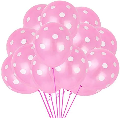 TONIFUL 100pcs Pink and White Polka Dots Balloons 12inch Large Polka Dot Latex Party Balloons for Wedding Birthday Party Festival Decoration Supplies
