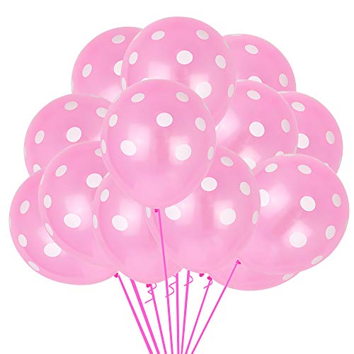 Image of TONIFUL 100pcs Pink and White Polka Dots Balloons 12inch large Polka Dot Latex Party Balloons for Wedding Birthday Party Festival Decoration Supplies
