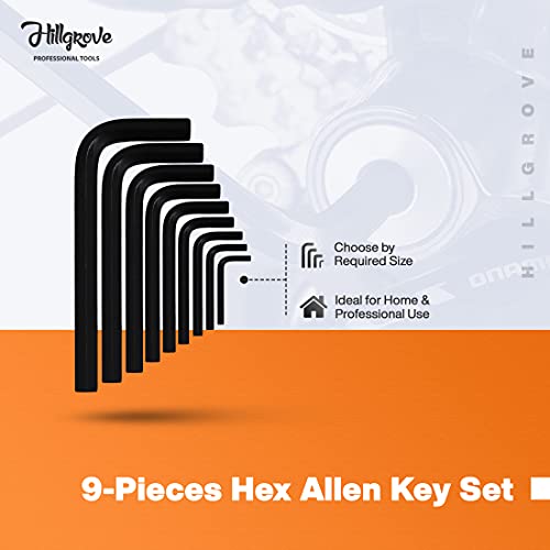 Image of Hillgrove 9 Pieces AKS2 Full Hex Allen Key Kit Bolt Spanner Goti Wrench L Shape Repair Tool Set for Bike /Bicycle /Cycle /Guitar Allen Key Set