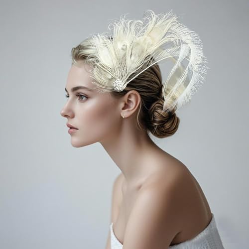 Pinza para cabello con pluma de pavo real miniatura 6