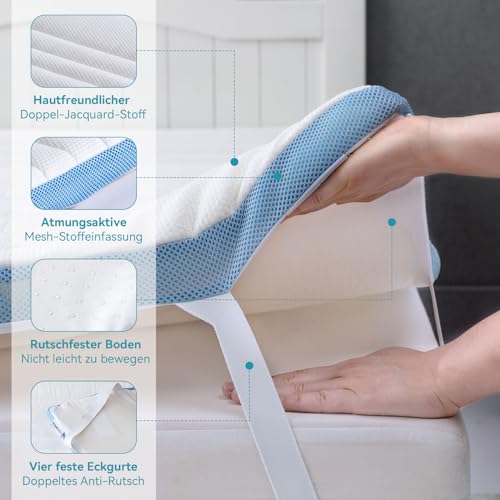 Amazon Basics Memoryschaum Matratzenauflage mit Bändern,150 x 200 cm, 5 cm Höhe, weiß – Ansicht 6