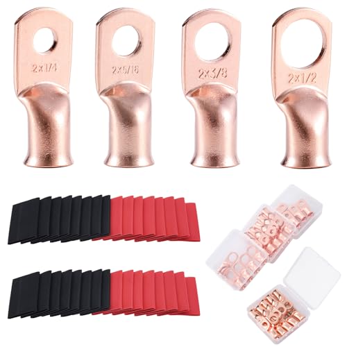 RIOCAN 62PCS 2 AWG Ring Terminal Connectors Battery Copper Wire Lugs 2 Gauge 5/16