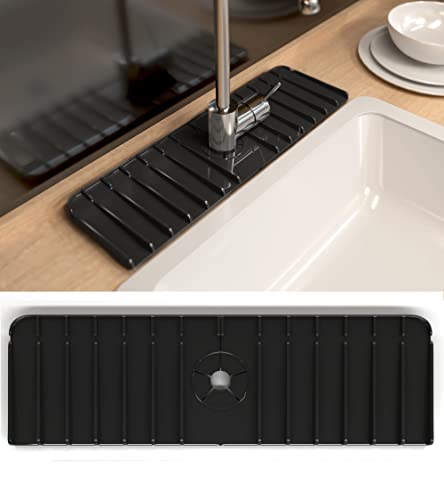Blissy Life Kitchen Sink Splash Guard - Silicone Mat Behind Faucet, Handle Drip Water Catcher Tray, Counter Backsplash Protector For Bathroom Kitchen Rvs Farmhouse - 14 Inches (Black) #TOP5