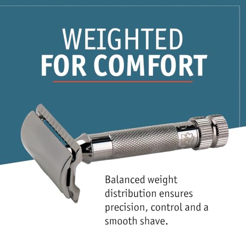 Image of MERKUR 34 2-Piece Double-Edge Safety Razor for Men in Metallic Grey Finish with Standard Handle and Closed Comb - Made in Germany, Plastic-Free