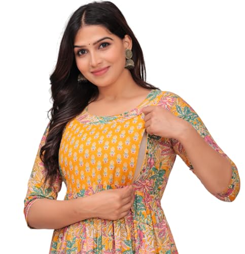 Image of Women's Pure Cotton All Over Printed Maternity Feeding Kurti | All Over Print Maternity Gown