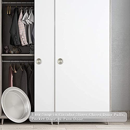 4Pcs Closet Door Finger Pull 1-3/4", Satin Nickle Cupboard Pull Out, Easy Snap-In Circular Sliding Door Pull For Pocket Door, Bi-Pass Door Panels, No Nails Needed #TOP4
