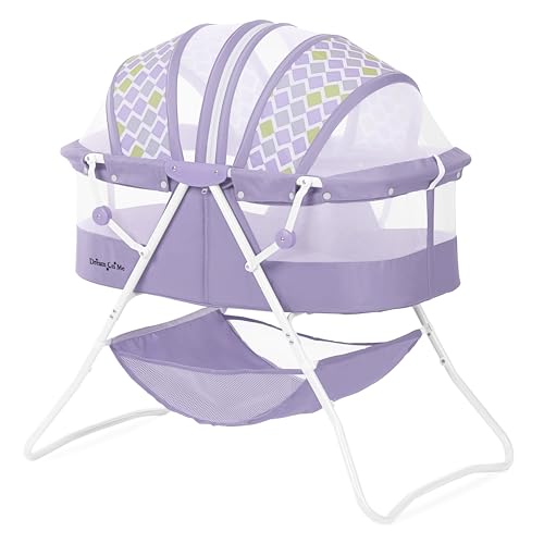 Dream On Me Karley Bassinet in Periwinkle, Lightweight Portable Baby Bassinet, Quick Fold and Easy to Carry , Adjustable Double Canopy, Indoor and Outdoor Bassinet with Large Storage Basket.