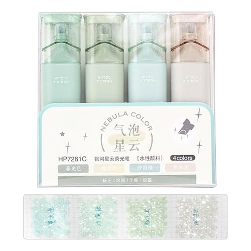 Subrayadores Glitter Pastel – Juego de 4 rotuladores de colores, herramienta de escritura suave y sin desbabas con tinta viva | Diario ideal para agenda, papelería para tomar notas